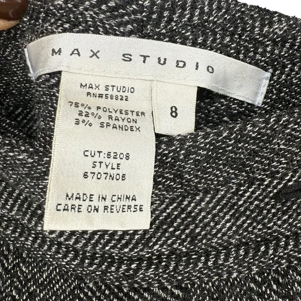 Max Studio Wide Leg Trouser Pants Womens Size 8 Black Sailor Button Career Tweed